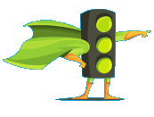 GIF animé d'un feu vert vêtu d'une cape - Bureau Veritas fait passer le code de la route avec Code'ngo