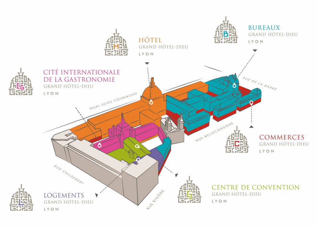 Perspective du projet de reconversion Grand Hôtel-Dieu, à Lyon, depuis le quai Jules Courmont