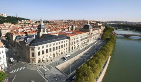 Perspective du projet de reconversion Grand Hôtel-Dieu, à Lyon, depuis le quai Jules Courmont