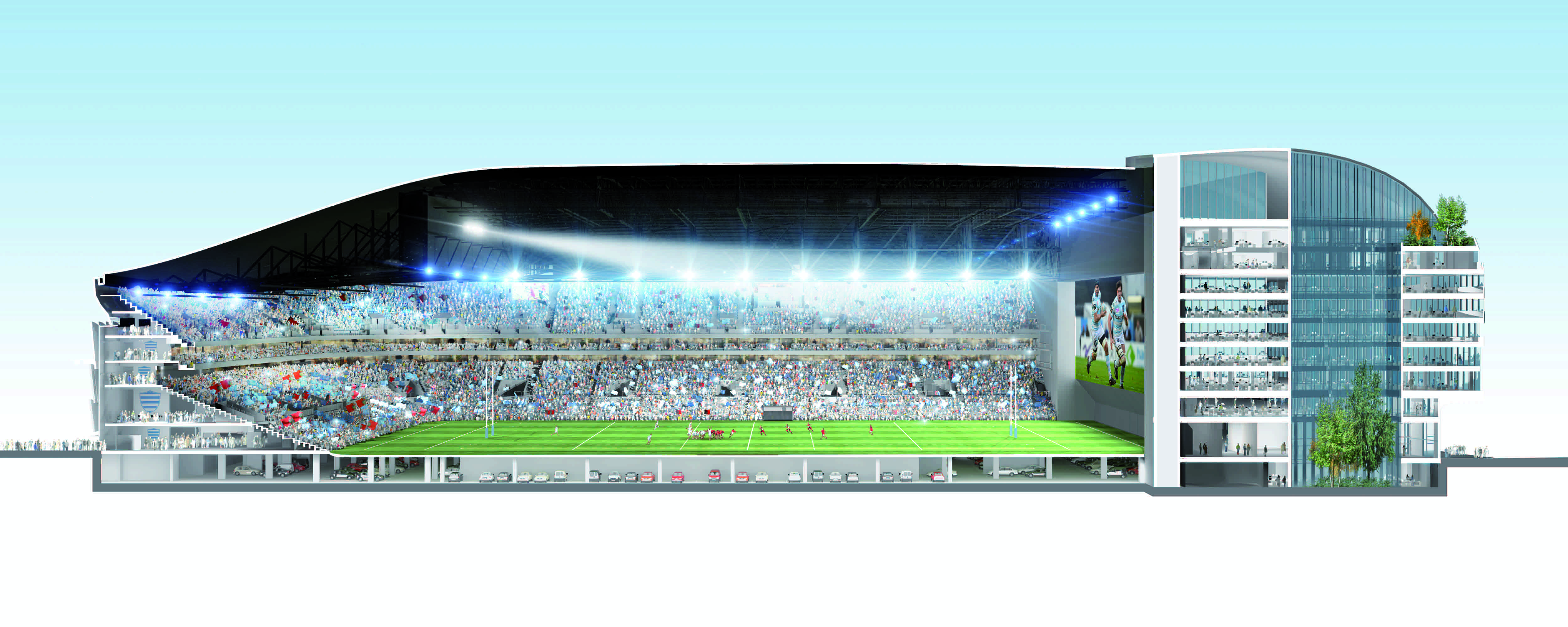 Modelisation 3D de la U Arena Stade vue depuis l'extérieur